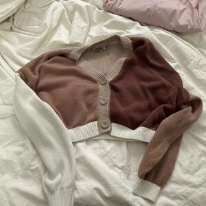 Hollister Two-Tone Cardigan in Brown and Cream